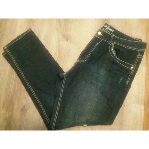 Womens Jeans Apollo Size 21 22 Stretch Dark Wash Embellished Boot Cut Plus - Picture 1 of 4